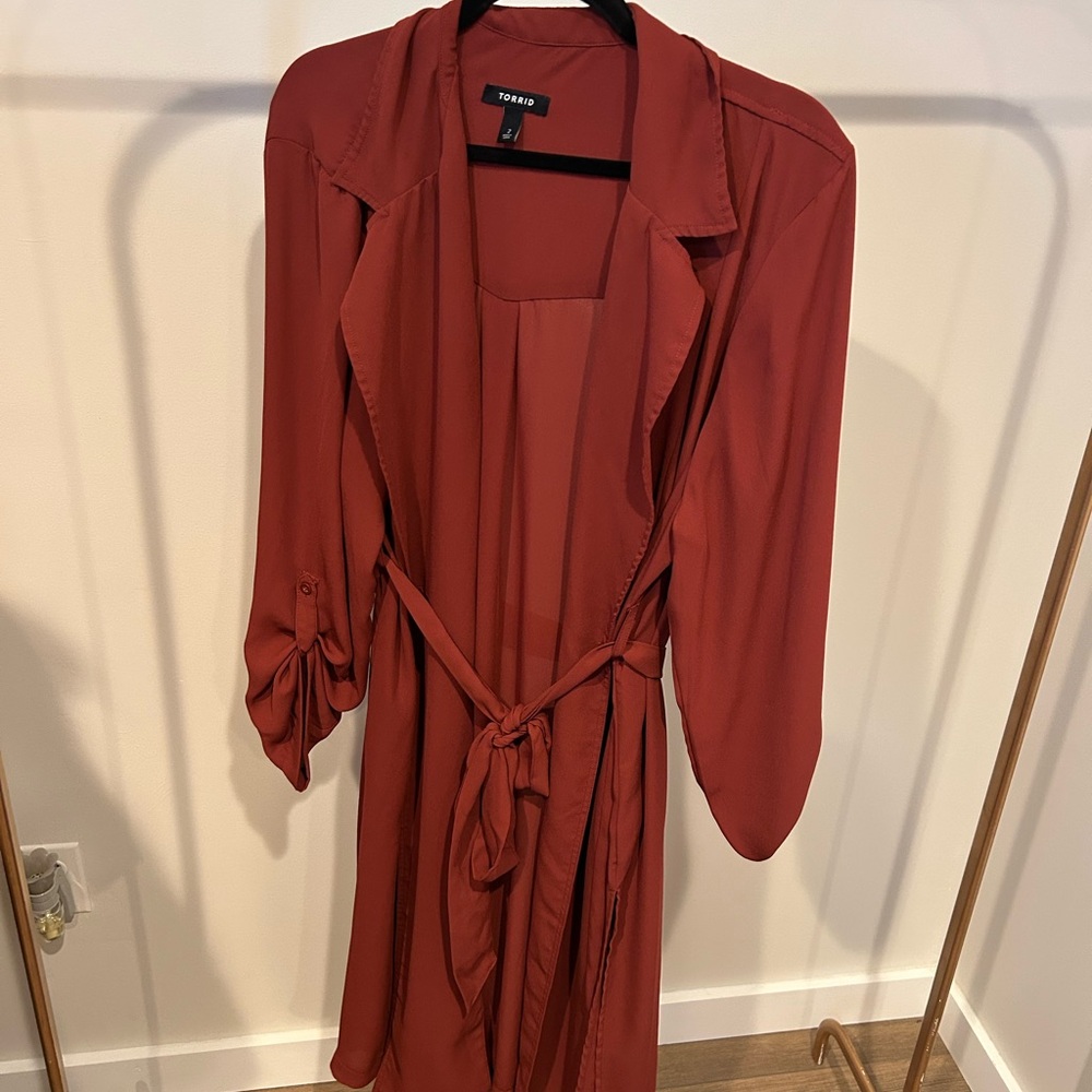Torrid Rust Red Long Chiffon Drape Trench